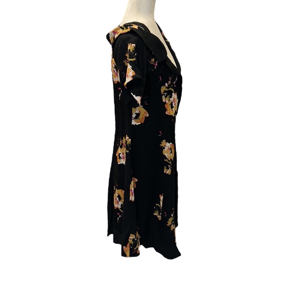 NWT A.L.C Lucia Silk Black Floral Asymmetrical Off Shoulder Faux Wrap Dress - 10 - Picture 8 of 15